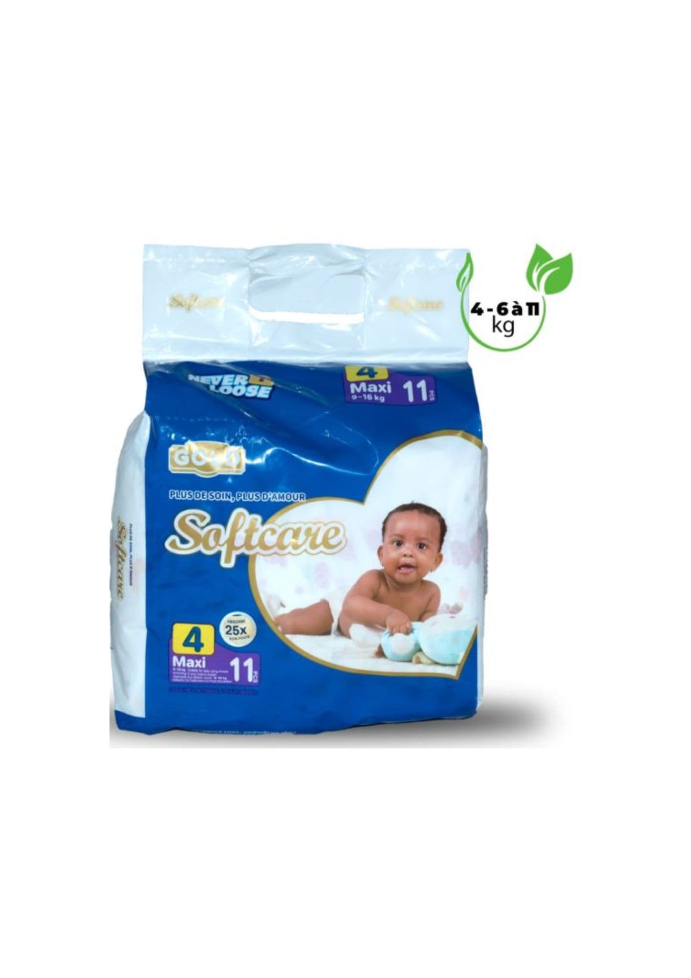 Pack de Couches jetables SOFTCARE, taille 4, 11pieces