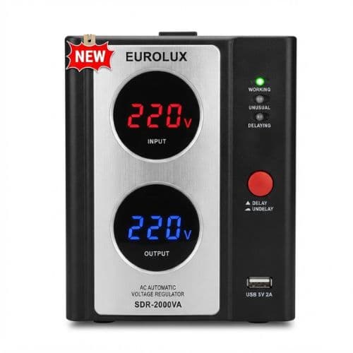 Régulateur de tension SDR, EUROLUX, 2000 VA port USB, garantie 6mois